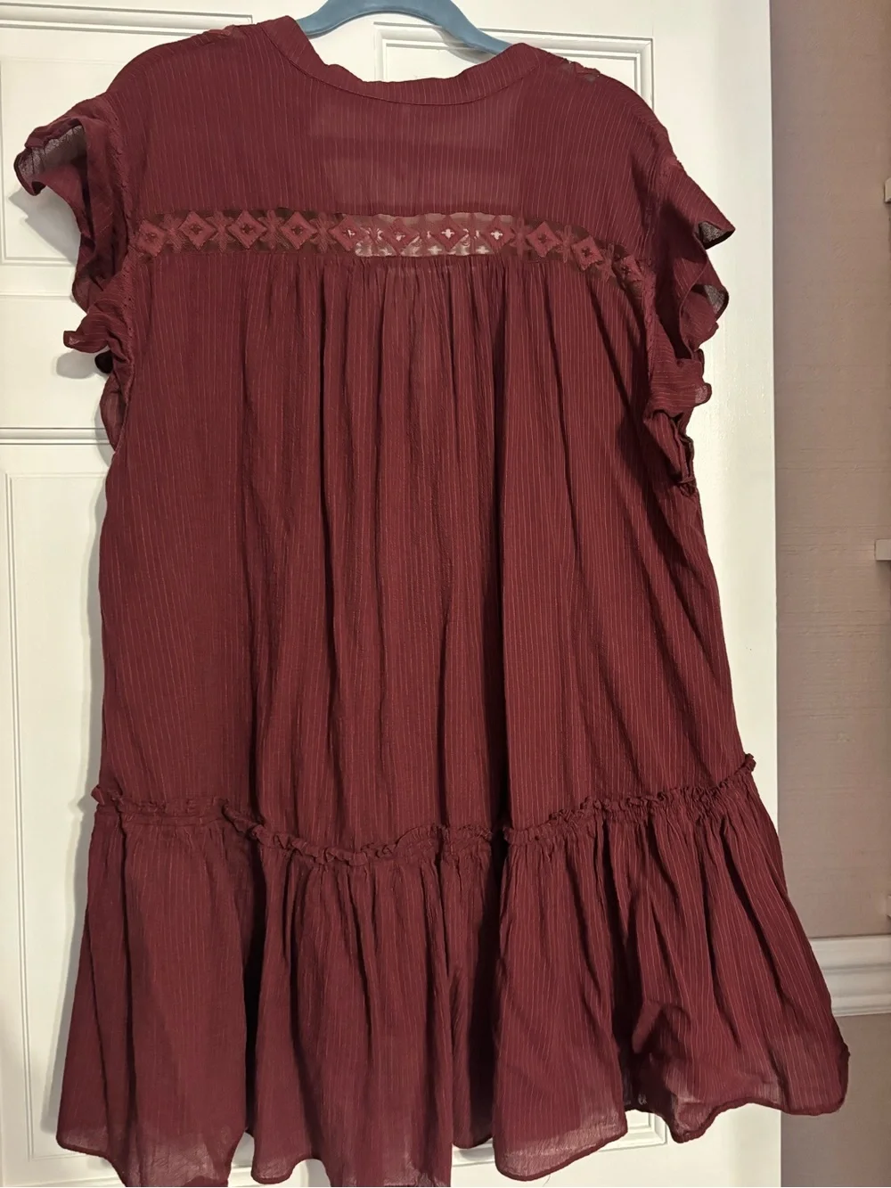 Free People Boho Embroidered V-Neck Tunic - Wine